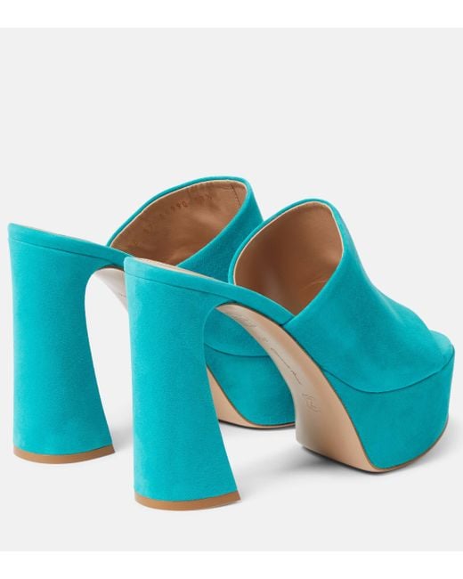 Gianvito Rossi Blue Holly Suede Platform Mules