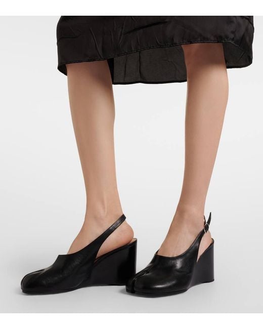 Maison Margiela Black Tabi Leather Slingback Wedge Sandals