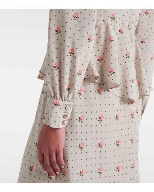 Alessandra Rich Natural Floral Polka-Dot Silk Midi Dress