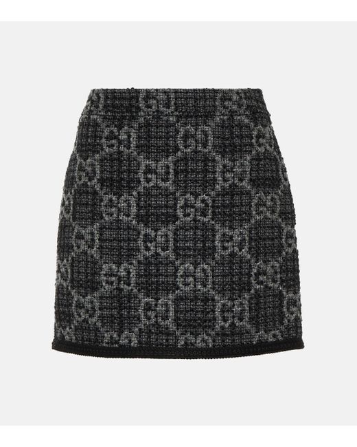 Gucci Black GG Wool And Cotton Tweed Miniskirt