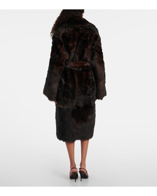Nour Hammour Black Uma Shearling Wrap Coat