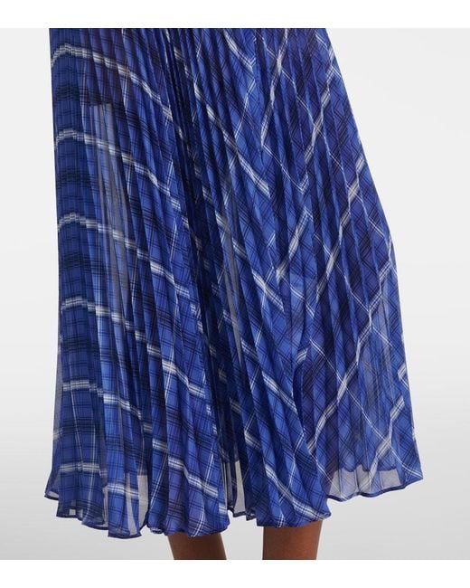 Self-Portrait Blue Belted Checked Chiffon Midi Dress