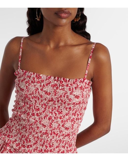 Isabel Marant Red Elodie Floral Smocked Cotton Minidress
