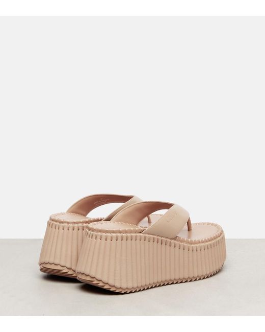 Chloé Brown Nama 80 Leather Platform Thong Sandals