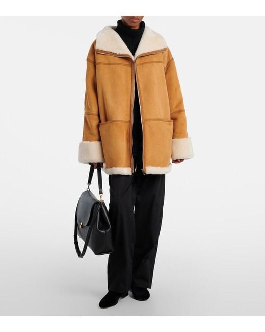 Totême Brown Signature Shearling-Lined Suede Jacket
