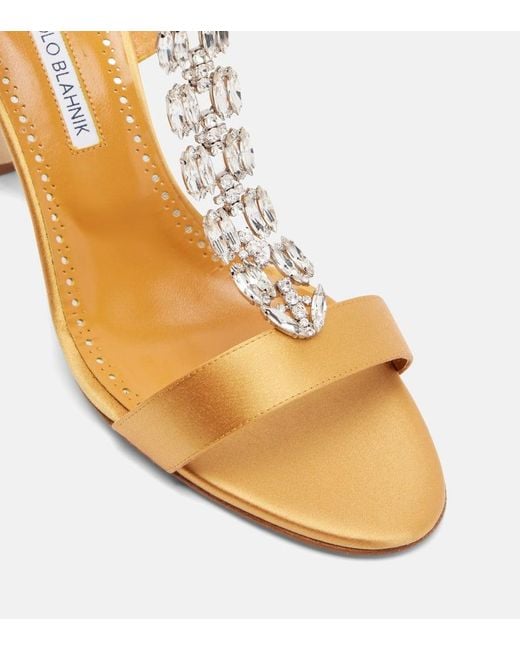 Manolo Blahnik Metallic Crystal-Embellished Satin Sandals