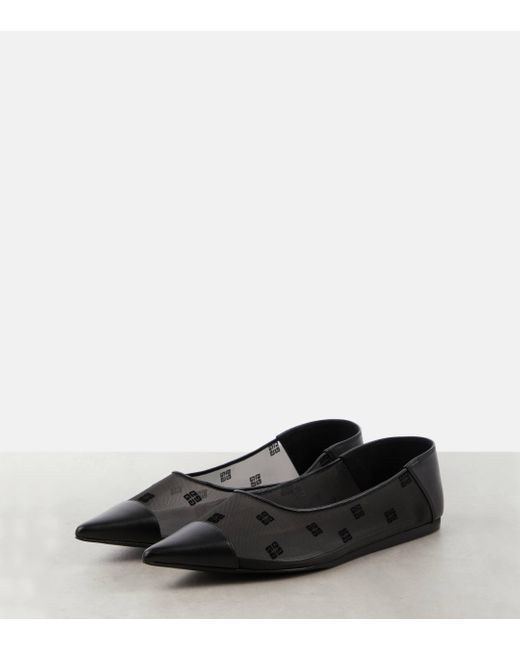 Givenchy Brown 4g Leather-trimmed Mesh Ballet Flats