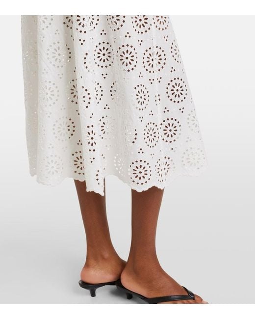 FRAME White The Deco Broderie Anglaise Cotton Midi Skirt