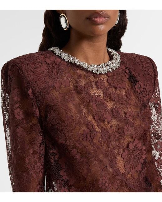 Self-Portrait Purple Embellished Lace Top