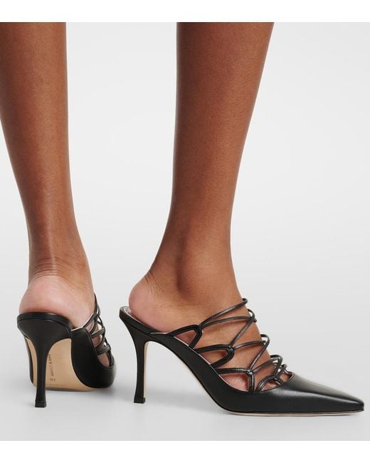 Manolo Blahnik Black Netas 90 Leather Mules