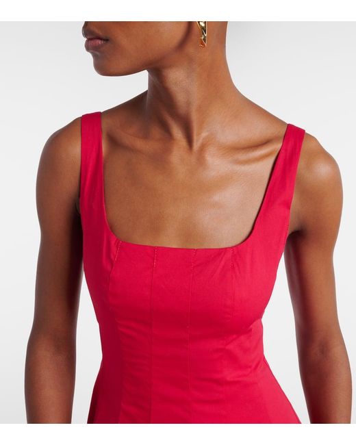 STAUD Women's Red Wells Cotton Poplin Midi Dress