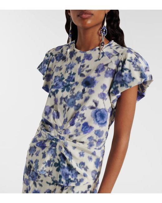 Isabel Marant Blue Tullya Floral Silk-Blend Top