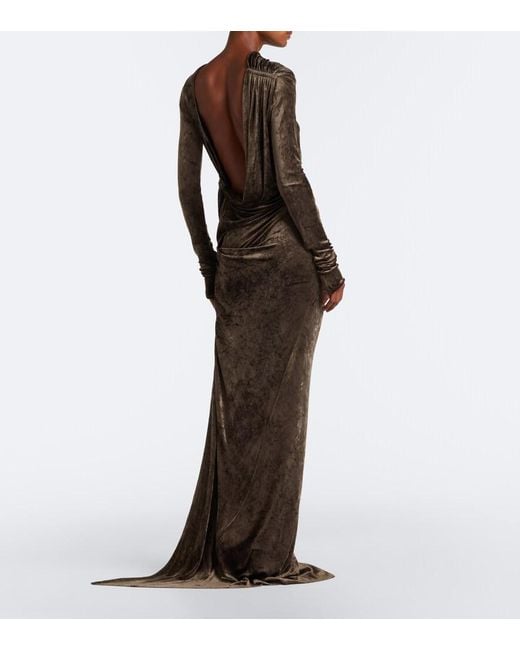 Rick Owens Green Lilies Shailee Draped Open-Back Velvet Gown