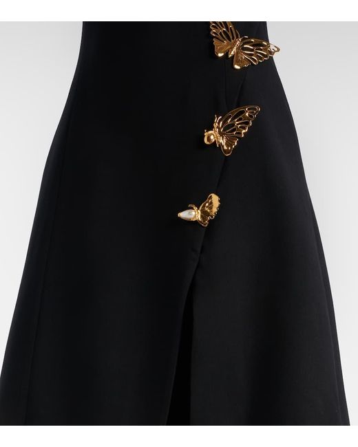 Oscar de la Renta Black Verziertes Cocktailkleid Aus Einem Wollgemisch