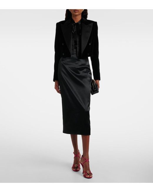 Dolce & Gabbana Black Cropped Cotton-Blend Velvet Blazer