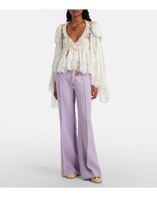 Chloé White Lace-Trimmed Silk Satin Top