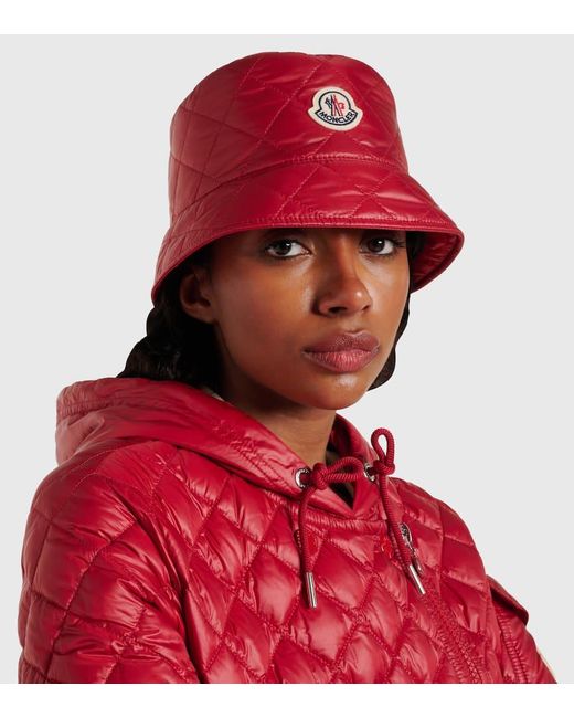 Moncler Red Logo Quilted Bucket Hat