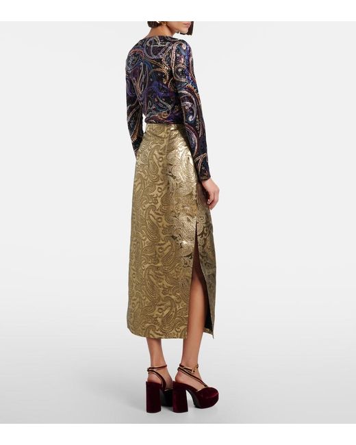 Etro Natural Paisley Brocade Midi Skirt