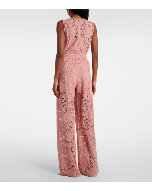 Dolce & Gabbana Pink Lace Wide-Leg Trousers