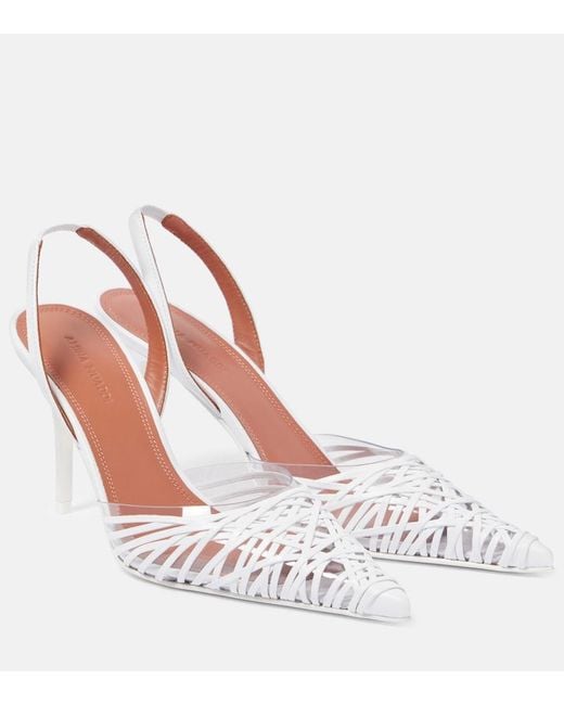 AMINA MUADDI White Lori 90 Leather Slingback Pumps