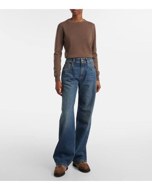 Brunello Cucinelli Blue High-Rise Wide-Leg Jeans Monili