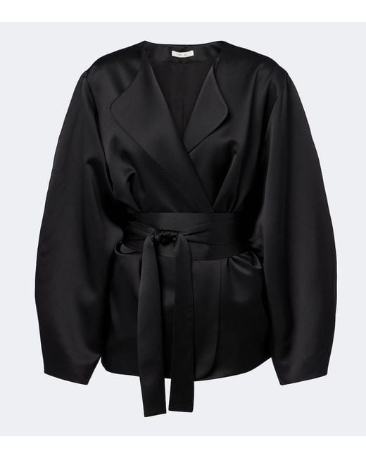 The Sei Black Belted Silk Blouson Jacket