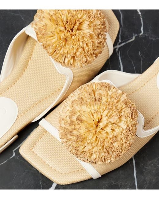 Jimmy Choo Metallic Nako Leather-Trimmed Raffia Slides
