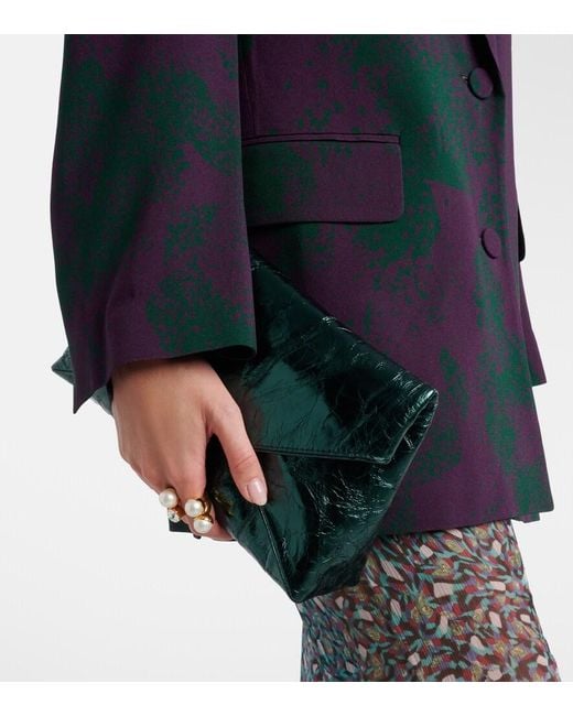 Dries Van Noten Green Medium Metallic Leather Clutch