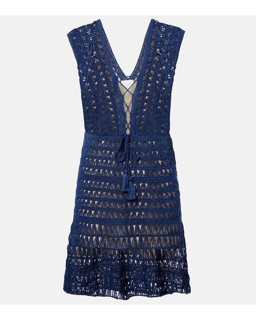 Anna Kosturova Blue Crocheted Cotton Minidress