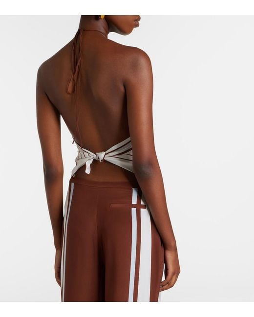 Sir White Marais Striped Halterneck Silk Top