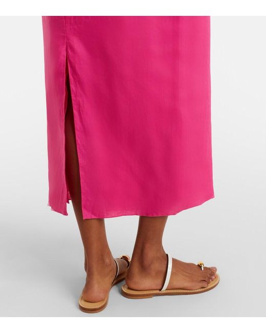Cala De La Cruz Pink Orly Cutout Linen Midi Dress
