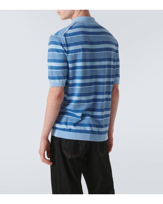 Marni Blue Striped Cotton Polo Shirt for men