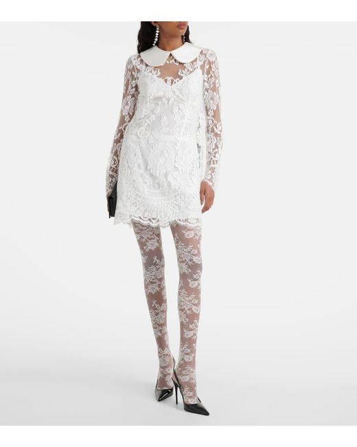 Vestido corto de encaje chantilly Dolce & Gabbana de color White