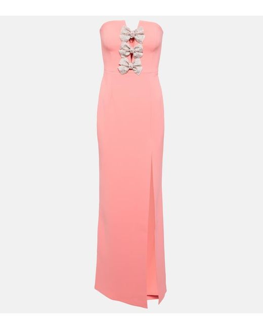 Rebecca Vallance Pink Brittany Bow Embellished Crepe Gown