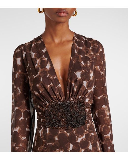 Dries Van Noten Brown Printed Silk Gown