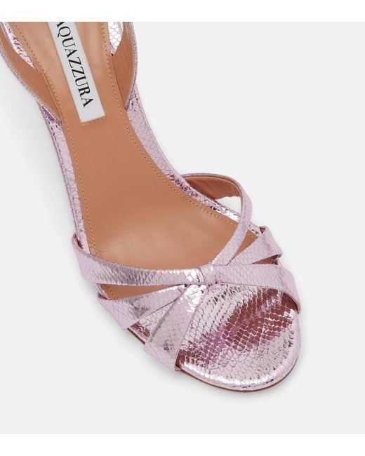 Aquazzura Pink Tati 85 Snake-Effect Slingback Sandals