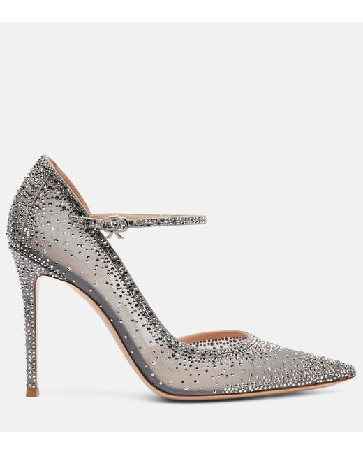 Gianvito Rossi Rania 105 Embellished Suede Mary Jane Pumps in White ...