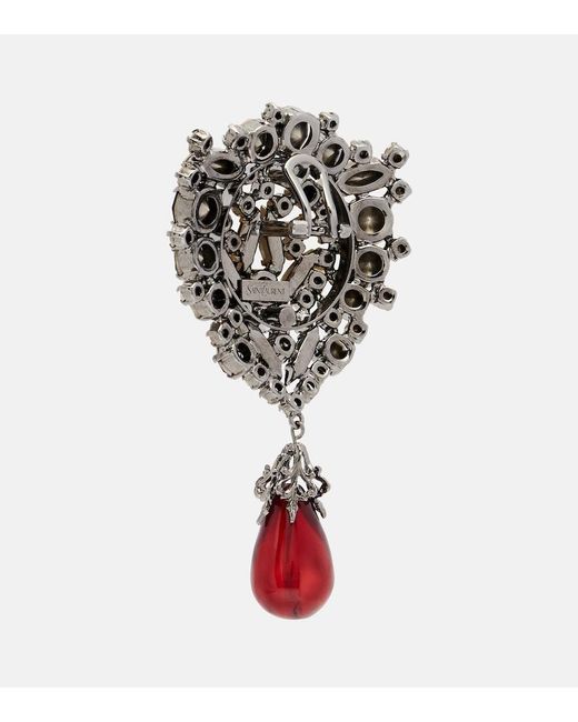 Saint Laurent White Crystal-Embellished Clip-On Earrings