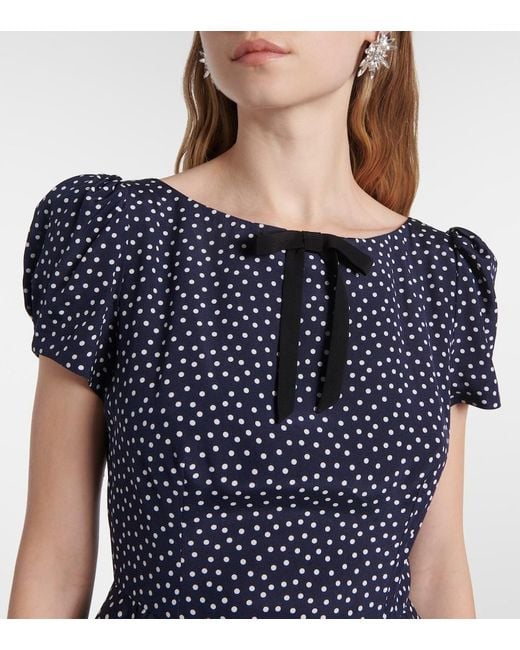 Alessandra Rich Blue Polka-Dot Silk Midi Dress