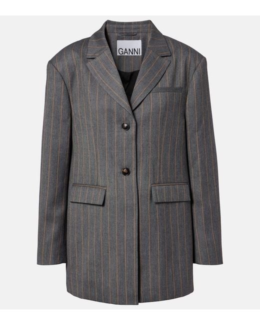 Blazer Con Raya Diplomatica Ganni de color Gray