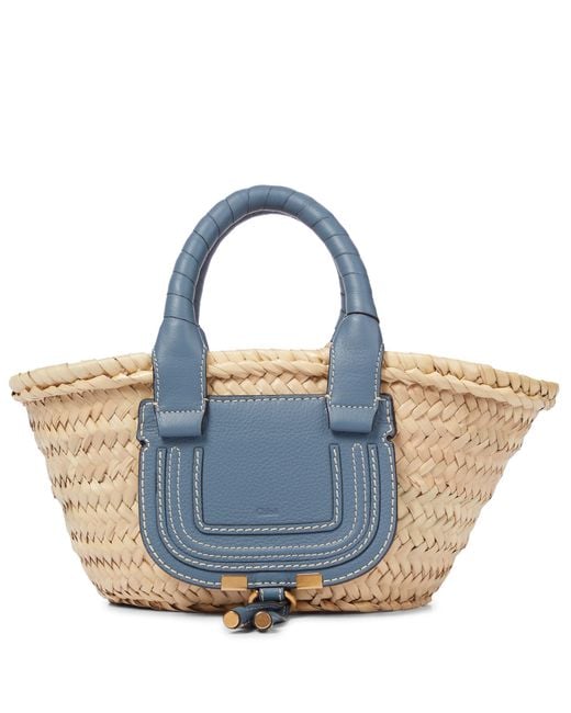 Chloé Blue Marcie Mini Raffia Basket Bag