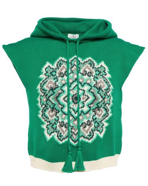 Etro Green Jacquard Hooded Sweater Vest