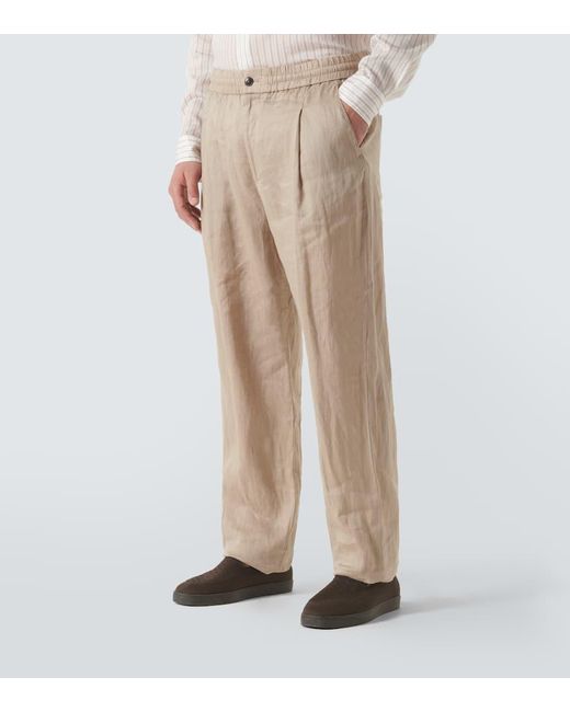 Pantalones chinos de lino plisados Giorgio Armani de hombre de color Natural