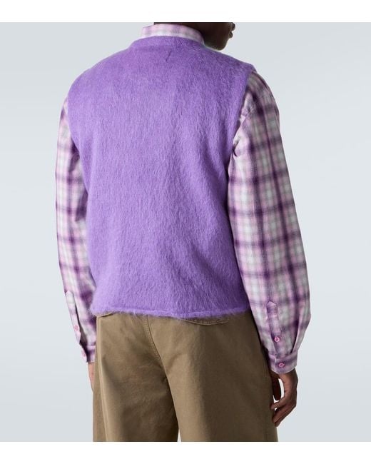 ERL Purple Checked Mohair-Blend Sweater Vest for men