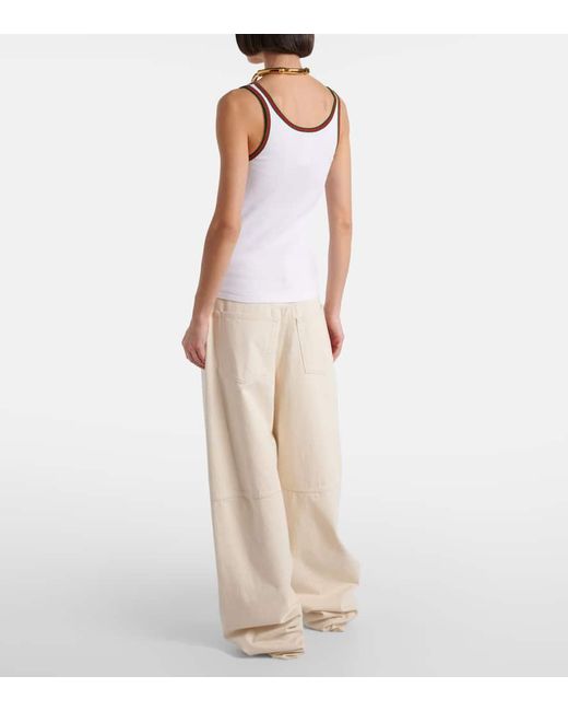 Gucci White Tanktop Aus Gerippter Baumwolle Mit Web, Größe