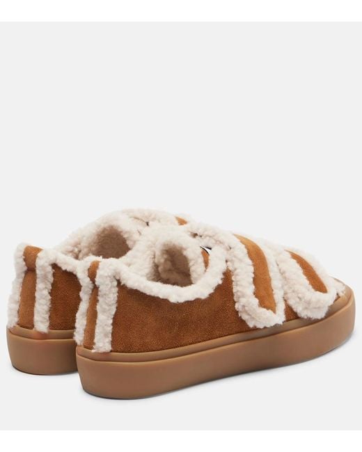 Inuikii Brown Shearling-Trimmed Suede Low-Top Sneakers