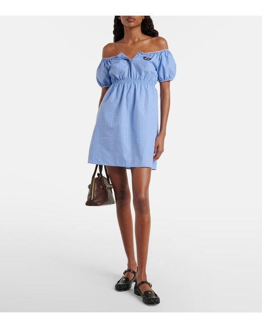 Miu Miu Blue Checked Cotton Poplin Minidress