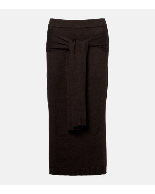 Lemaire Black Trompe 'Oil Wool-Blend Midi Skirt