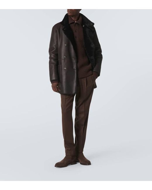 Giorgio Armani Wendbare Jacke Aus Leder Und Shearling in Black für Herren