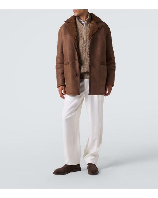 Etro Brown Shearling-Trimmed Leather Jacket for men